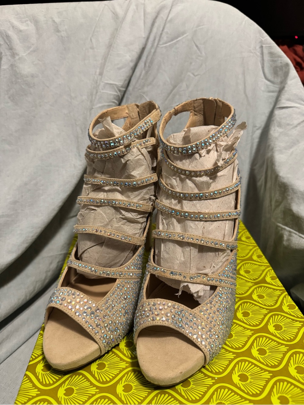 Gianni Bini Women’s Embellished Strappy Sandal — Cream Beige Size 10